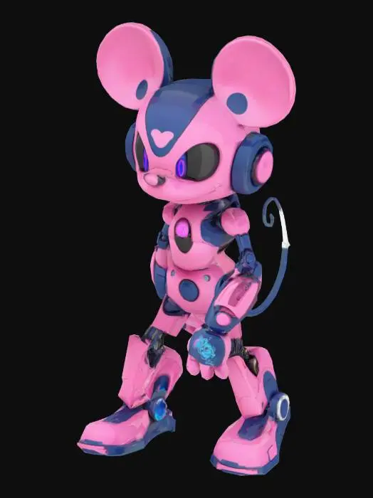 3D model for pink and dark blue mickey mouse cyborg mech mixed with mew pokemon