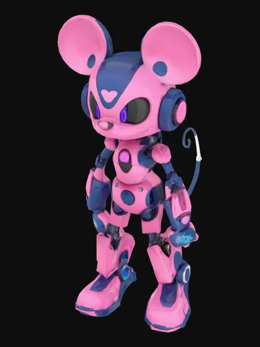 3D model for pink and dark blue mickey mouse cyborg mech mixed with mew pokemon