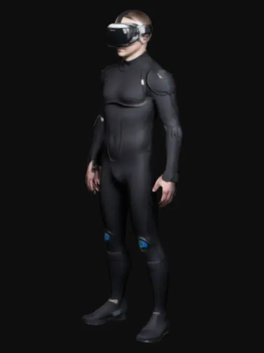 3D model for erstelle eine vr rüstug die minimalstic ist und aus neopren, anliegend, eng und mit sensoren ausgestattet ist
