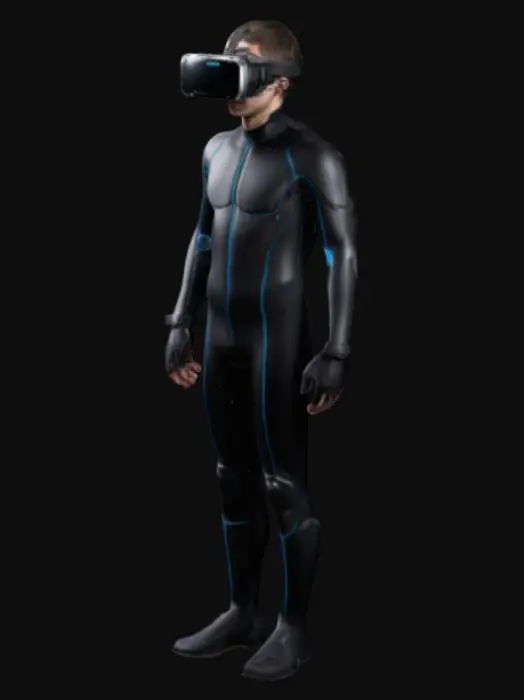 3D model for erstelle eine vr rüstug die minimalstic ist und aus neopren, anliegend, eng und mit sensoren ausgestattet ist
