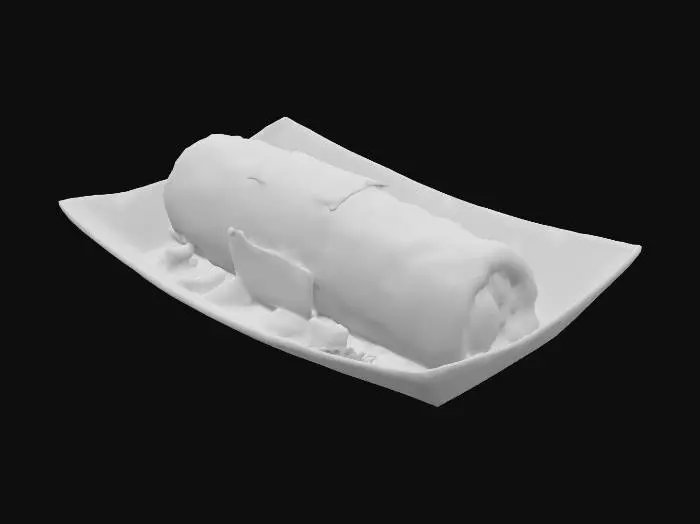 3D model for Eine mett schrippe mit Zwiebeln auf einem weissen Teller aus Pappe, #food#, #food#