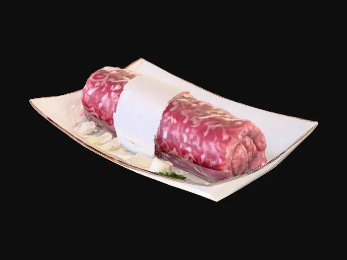 3D model for Eine mett schrippe mit Zwiebeln auf einem weissen Teller aus Pappe, #food#, #food#