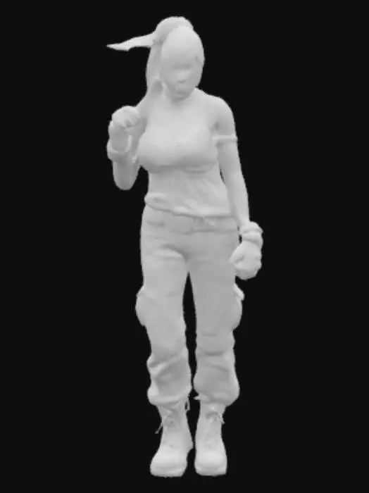 3D model for Rough, thick Woman, Fighter with gloves, camo trouses, partly ripped shirt, Bandana in her haircut