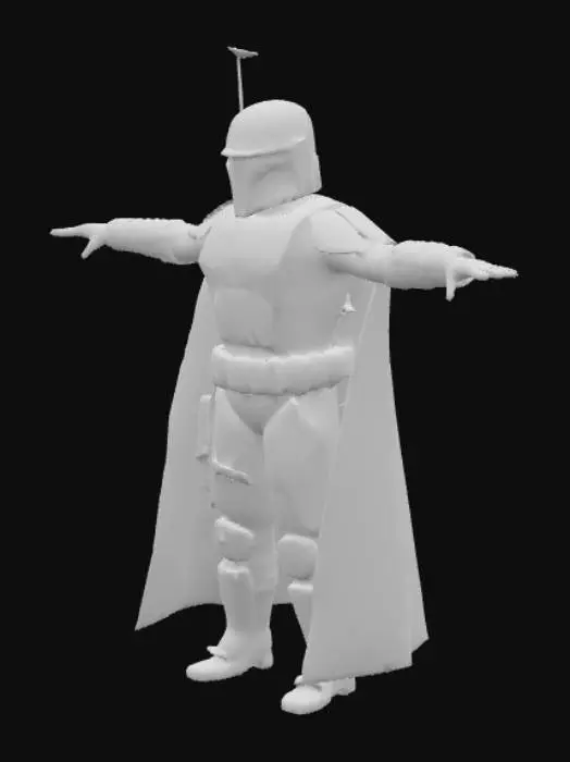 3D model for Boba fat Look a like character, t pose,  futuristic trooper, Cyberpunk style