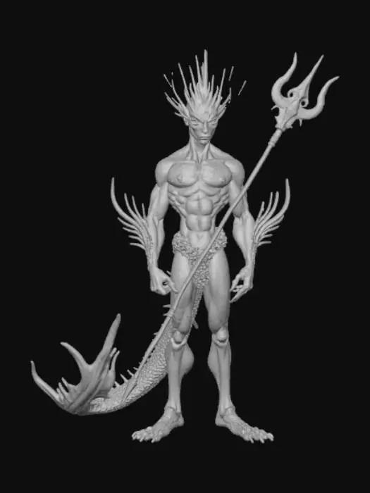 3D model for Triton like character, with a Dreizack ins His hands