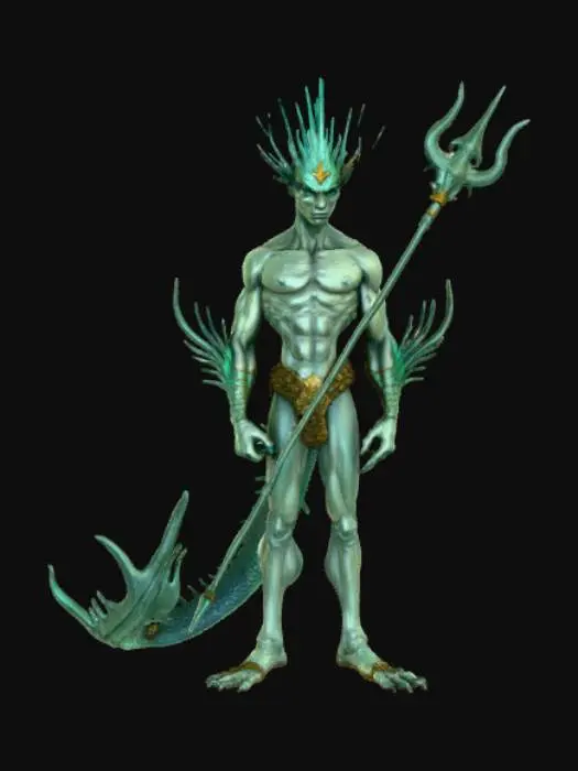 3D model for Triton like character, with a Dreizack ins His hands