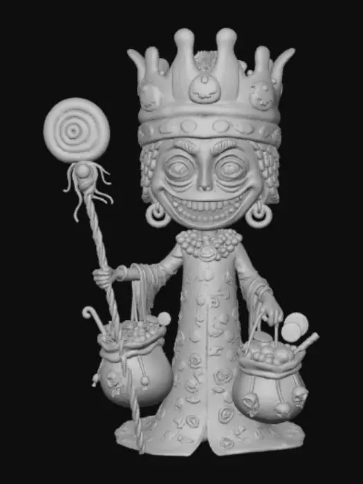 3D model for The ultimate emperor of Halloween sweets with bags of Candy and scary toony eyes, Holding the scepter of sugar crystals and wearing a crown Made of jelly, #Halloween2025#