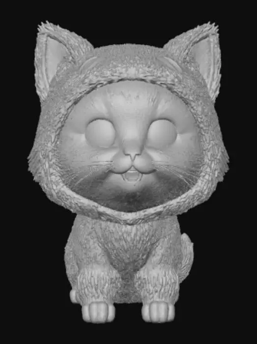 3D model for A cute Halloween Cat, in toon Style, wears a spooky but sweet werewolf costume, cute Gaze, fluffy für, pink-black striped, #Halloween2025#