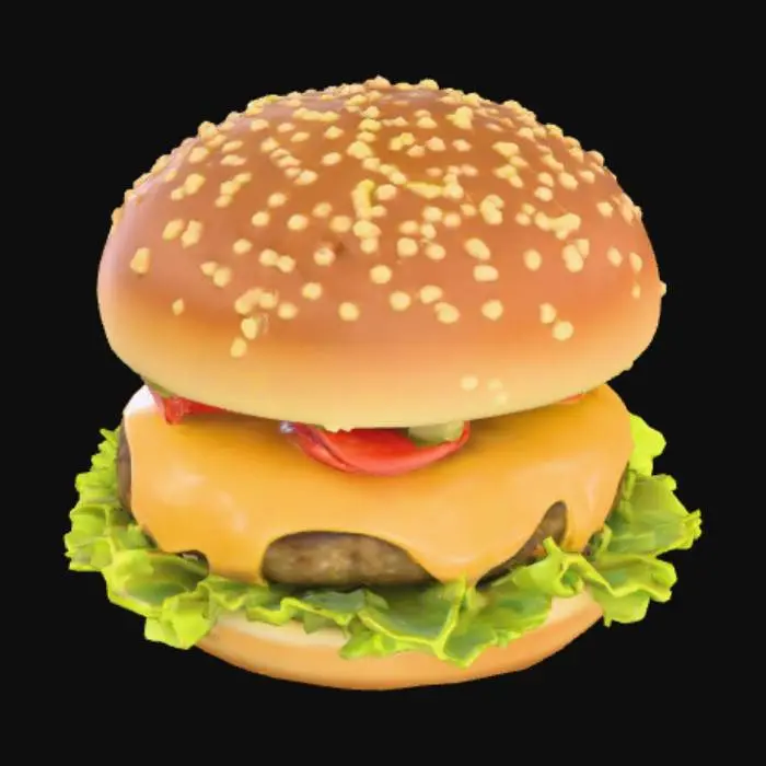 3D model for Juicy Cheeseburger with some pickels and tomato in it. Make the cheese as cheesy as possible to make it Look extra yummy, #food#