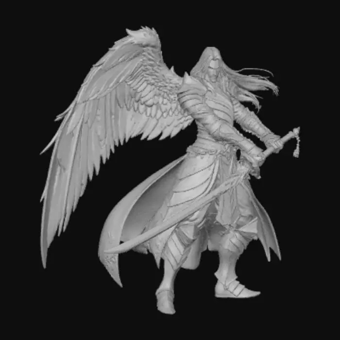 3D model for Sephiroth like character, one black wing and a Hügel katana, #villain#