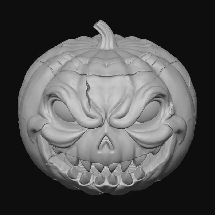 3D model for spooky, blue and purple glowing eyes, pumpkin, #Halloween2025#, extrem evil and fanatic gaze