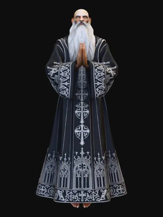 3D model for Old gothic priest
full body
floating in the air like aspire to the sky
Bald head, long grey bear, dark skin
No Background
Dramatic lighting
head and torso tilt back
hand in prayer position