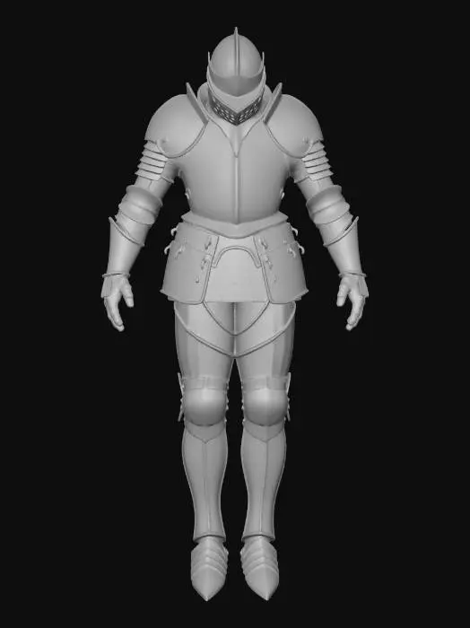 3D model for plate armor knight, no cape
full body
damages and dirty armor with scars
no weapons
floating in the air
No Background
Dramatic lighting
head and torso tilt front