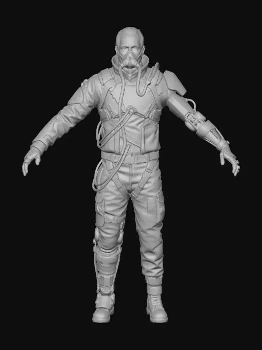 3D model for High-detail 3D cyberpunk character inspired by Cyberpunk 2077, full body, T-pose, cinematic quality.
Strong variation encouraged: different body types, heights, genders, ages, silhouettes and cybernetic augmentations.
Dark gothic sci-fi aesthetic with industrial mood, asymmetrical shapes and sharp details.
Randomized techwear outfits mixed with gothic elements: leather, metal plates, cables, implants, mechanical limbs, glowing tech.
Space-adapted gear with reinforced materials and life-support elements.
Dark color palette (black, deep purple, crimson) with controlled neon accents.
High poly sculpt, clean topology, advanced PBR materials.
Studio lighting, neutral background, no environment, ultra sharp realism.