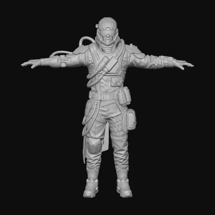 3D model for One High-detail 3D cyberpunk character inspired by Cyberpunk 2077, full body, T-pose, cinematic quality.
Dark gothic sci-fi aesthetic with industrial mood, asymmetrical shapes and sharp details.
Randomized techwear outfits mixed with gothic elements: leather, metal plates, cables, implants, mechanical limbs, glowing tech.
Space-adapted gear with reinforced materials and life-support elements, no backpack.
Dark color palette (black, deep purple, crimson) with controlled neon accents.
High poly sculpt, clean topology, advanced PBR materials.
Studio lighting, neutral background, no environment, ultra sharp realism.