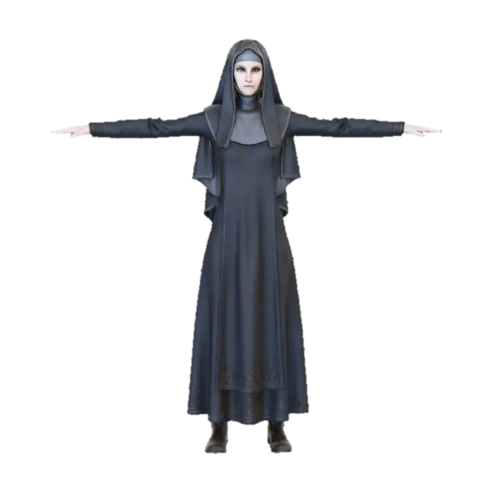 A realistic 3D gothic religious woman character, full body, perfectly centered, T-pose,… - Nun 3D model, vytvořený pomocí AI