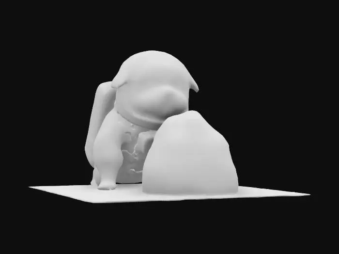 3D model for crea un modelo de un pug astronauta junto a un robot pug de la luna encima de una roca con forma de pug