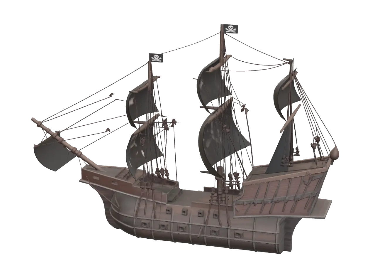 Realistic Pirate Ship - Rigging 3D model, vytvořený pomocí AI