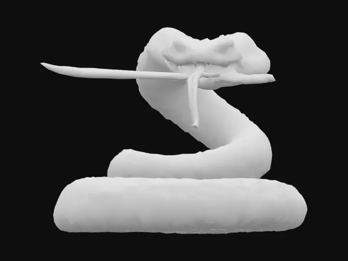 3D model for Génère-moi un anaconda enroulé sur lui-même est tenant un Katana dans sa gueule