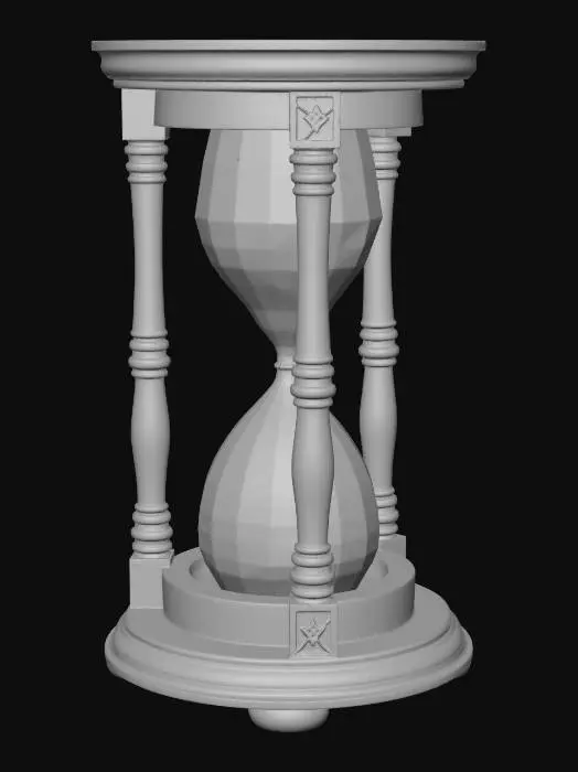 3D model for Antique wooden hourglass frame only, circular top and circular base, elegant minimal carvings, subtle ornamental details, symmetrical design, classical proportions, no glass, no sand, clean quad topology, subdivision friendly, medium poly, production ready, centered pivot, no background