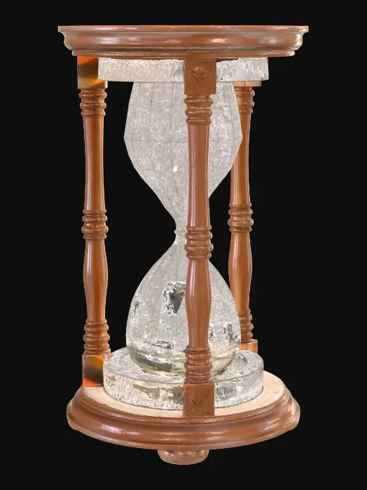 3D model for Antique wooden hourglass frame only, circular top and circular base, elegant minimal carvings, subtle ornamental details, symmetrical design, classical proportions, no glass, no sand, clean quad topology, subdivision friendly, medium poly, production ready, centered pivot, no background