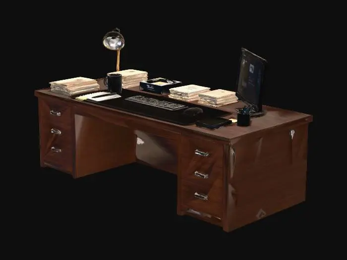 3D model for Cluttered Wooden Office Desk