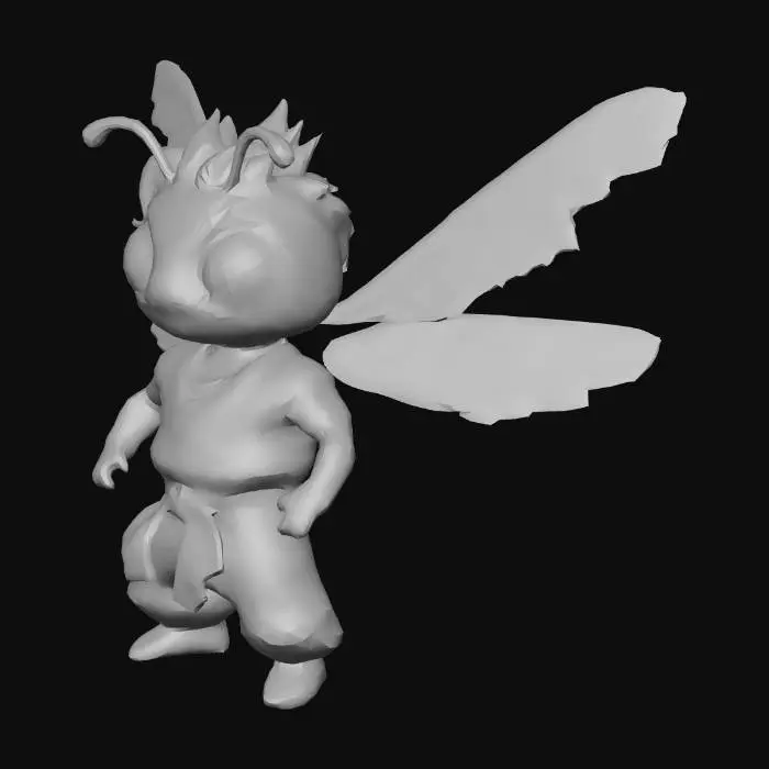 3D model for Imagine an anthropomorphic fly. It is a super saiyan. Cartoon character. Goku outfit. insect eyes. insect wings. Clean texture, Sharp.