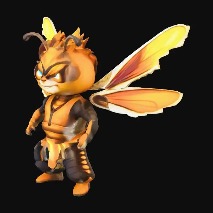 3D model for Imagine an anthropomorphic fly. It is a super saiyan. Cartoon character. Goku outfit. insect eyes. insect wings. Clean texture, Sharp.