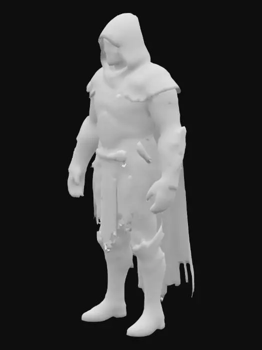 3D model for #AroundTheWorld#, knight , obsidian texture armor , skull mask on face , hood , big muscles , short torned cape , long boots , flames