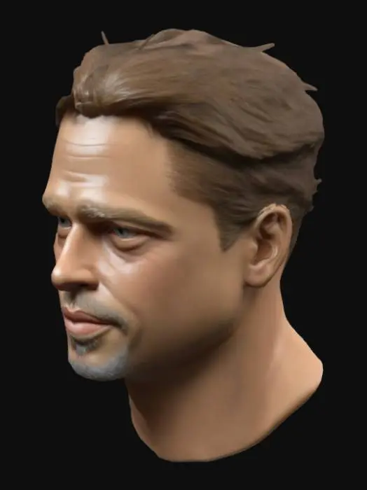 3D model for action figure style brad pitt head. mesh with high detail.