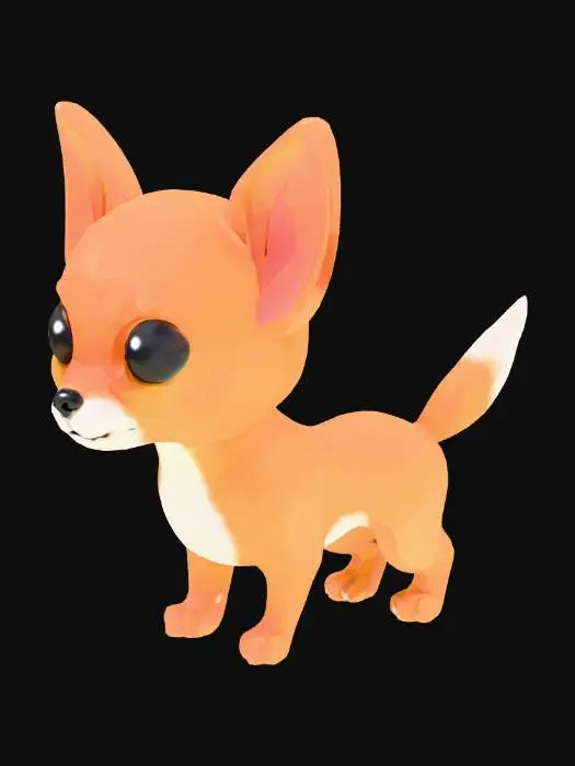 3D model for チワワ、ローポリ、左右対称、四つ足、尻尾がお尻から生えている、かわいい、アニメ風