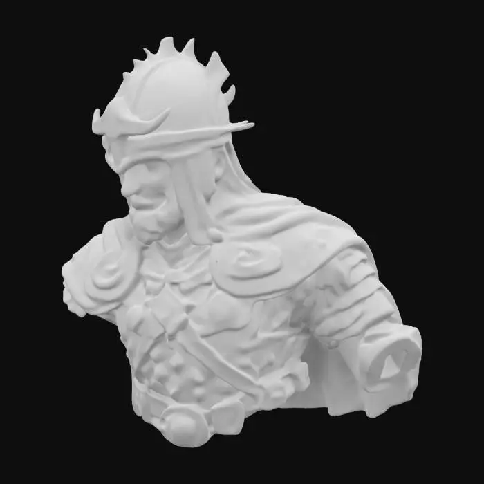 3D model for A highly detailed 3D model of an  warrior , Corpo Intero,Sdraiato dressed in traditional 16th-century warrior . The design features and metal armor plates on the chest and shoulders. , Sdraiato, pose  emphasizing historical accuracy, intricate details, and a sense of power and prestige.A haunting deathly warrior with rich brown hair and glowing eyes wears ornate armor and a bone-decorated helmet. Their scarred face and tattered cloak, merging with fog, convey a sense of inevitability and legend.