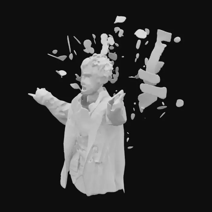 3D model for a man in a state of frenzy, throwing MOENY into the air, his face contorted with HAPPYNESS ,  MONEY swirling chaotically around him, (dynamic motion:1.3), (vivid contrasts:1.2), sharp details on facial expressions and flying papers, dramatic lighting emphasizing chaos,
