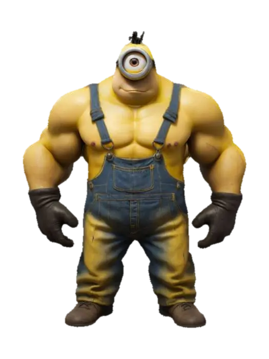 A towering, robust Minion with a muscular, chiseled physique. His iconic yellow skin… - Detailed-3D-modell, genererad av AI