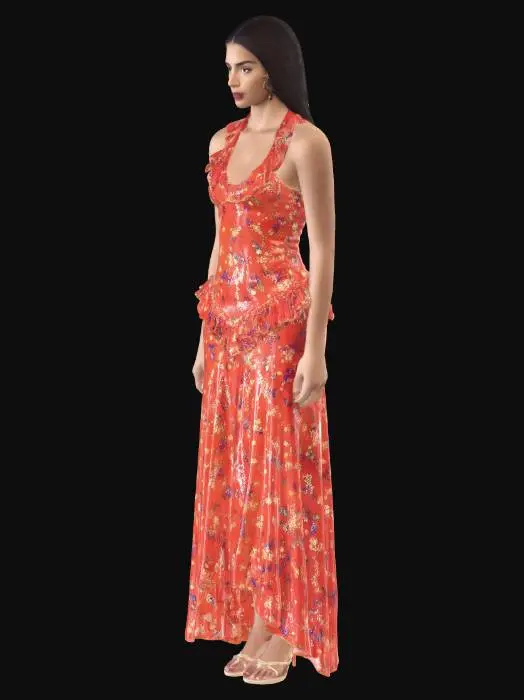 3D model for Scarlet Floral Ruffle Maxi Dress