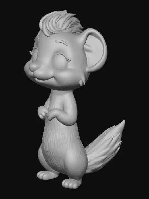 3D model for una donnola stile cartone animato con il pelo color salmone