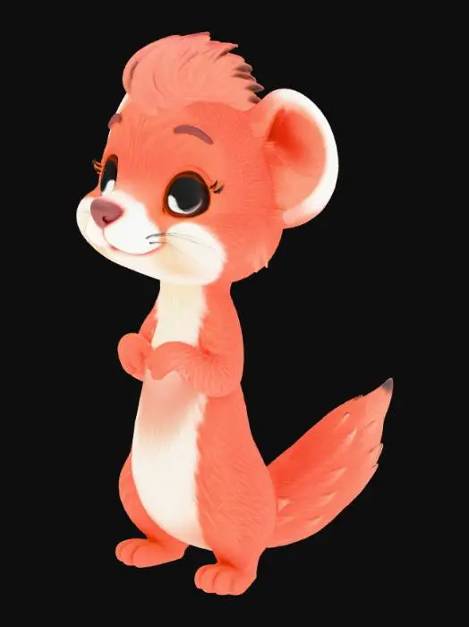 3D model for una donnola stile cartone animato con il pelo color salmone