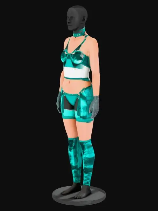 3D model for Create a clean, watertight 3D print model of a fashion-mannequin style female figure. Elegant, balanced proportions, smooth anatomy, symmetrical pose, standing upright. Subtle curves, refined body shape, stylized but realistic silhouette. Simple seamless bodysuit or swimwear. No hair strands, minimal facial features, closed eyes for sculpt look. Clean quad topology, no holes or thin parts, stable base for printing. High-resolution surface, soft highlights on form.