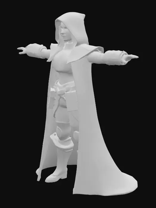 3D model for A female post-apocalyptic mystic healer character in T-pose, game-ready 3D model, no weapon, wearing a long torn coat with glowing green energy crystals embedded in chest armor, survival accessories like pouches and straps, futuristic but weathered design, clean silhouette, realistic PBR textures, highly detailed, for Unity game character
