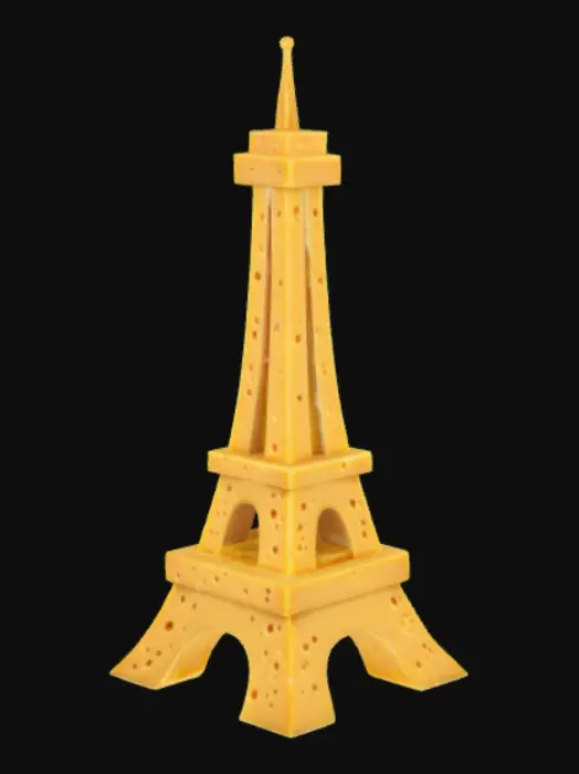 3D model for The Eiffel Tower made of cheese.