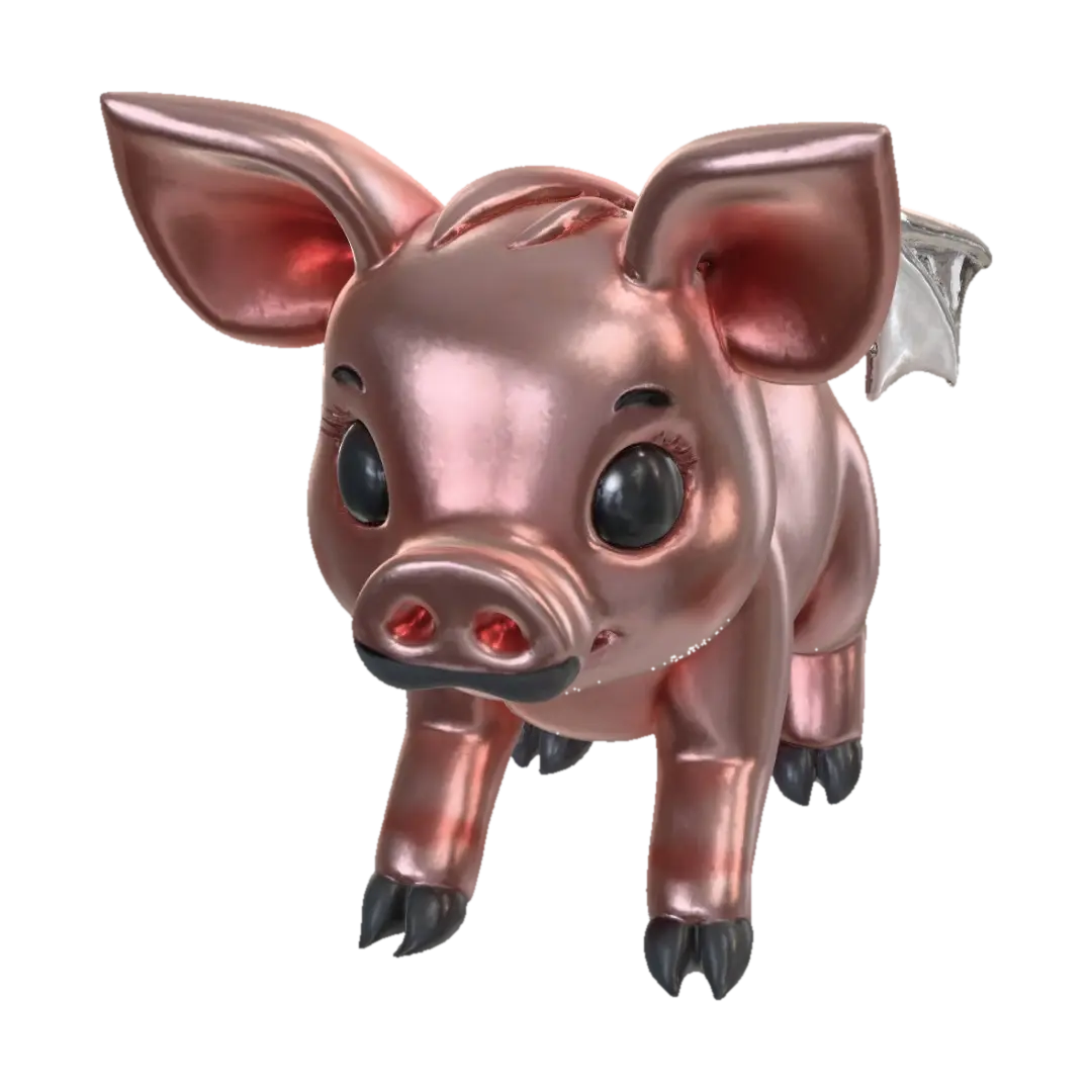 Cute chibi piglet figurine with small white dragon wings, articulated legs with… - Dragonwings 3D model, vytvořený pomocí AI