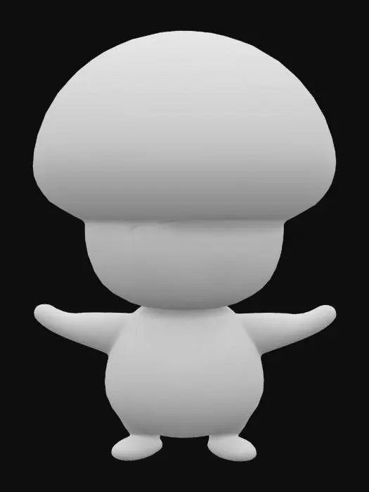3D model for dark mushroom creature female shape, chibi, tpose, large red hat with white spots