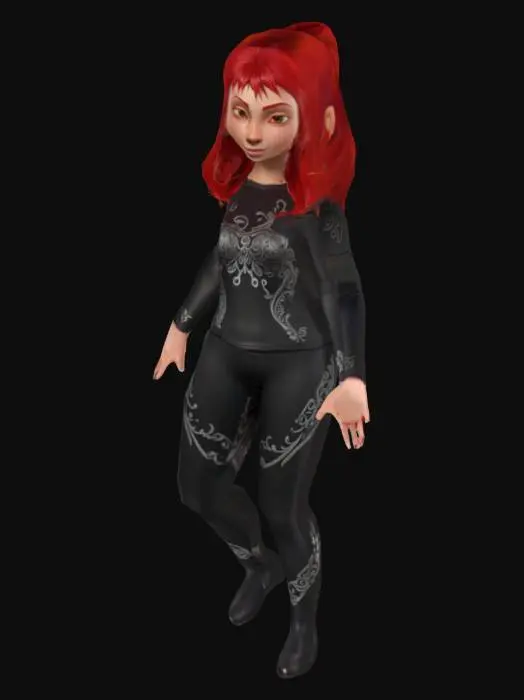 3D model for elf girl red hair in tpose dark clothes
