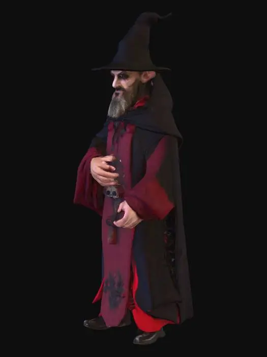 3D model for Ein Magier mit schwarz-roter Robe, grimmiges böses Gesicht, Hakennase, Ziegenbart