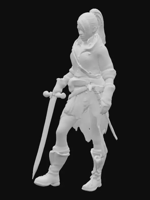 3D model for Ein Abenteurer, schmächtig mit leichter Muskulatur, blonder Pferdeschwanz, schmutzige, zerrissene schlichte Kleidung, verrostetes Schwert , Wunden und Narben am Körper 