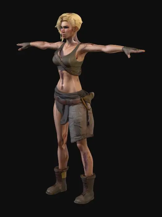 3D model for Ein Abenteurer, schmächtig mit leichter Muskulatur, blonder Pferdeschwanz, schmutzige, zerrissene schlichte Kleidung, Wunden und Narben am Körper in T-Pose