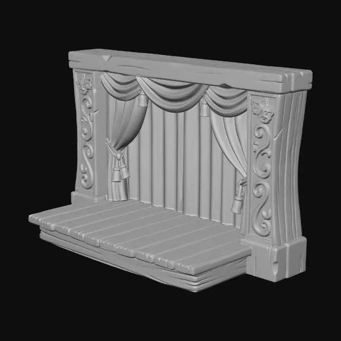 3D model for Eine Theaterbühne aus Holz mit rotem vorhang. Stilisiert und Comichaft