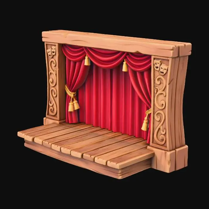 3D model for Eine Theaterbühne aus Holz mit rotem vorhang. Stilisiert und Comichaft