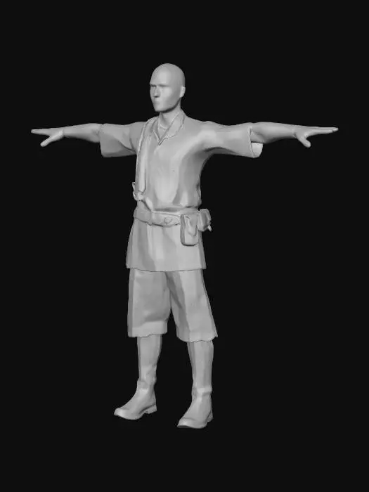 3D model for Foto realistyczny model wieśniaka w podartej tunice, ubłoconych prostych spodniach i w wełnianej czapce na głowie. całość wzorowana na wczesnym średniowieczu.