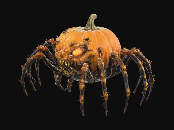 3D model for “A terrifying hybrid of a pumpkin and a spider, highly detailed and realistic. The main body is a large, carved jack-o’-lantern pumpkin with glowing, sinister eyes and a jagged mouth, seamlessly fused with eight spindly, organic spider legs that curl outward for balance. The surface of the pumpkin shows rough texture, scratches, and veins like dried vines. Some faint cobwebs cling between the legs. Designed for 3D printing, with clear structure, moderate polygon count, and balanced geometry for tabletop or yard decoration.”

Style Tags:
horror, Halloween, realistic, organic, 3d printable, creepy, pumpkin, arachnid, fantasy creature